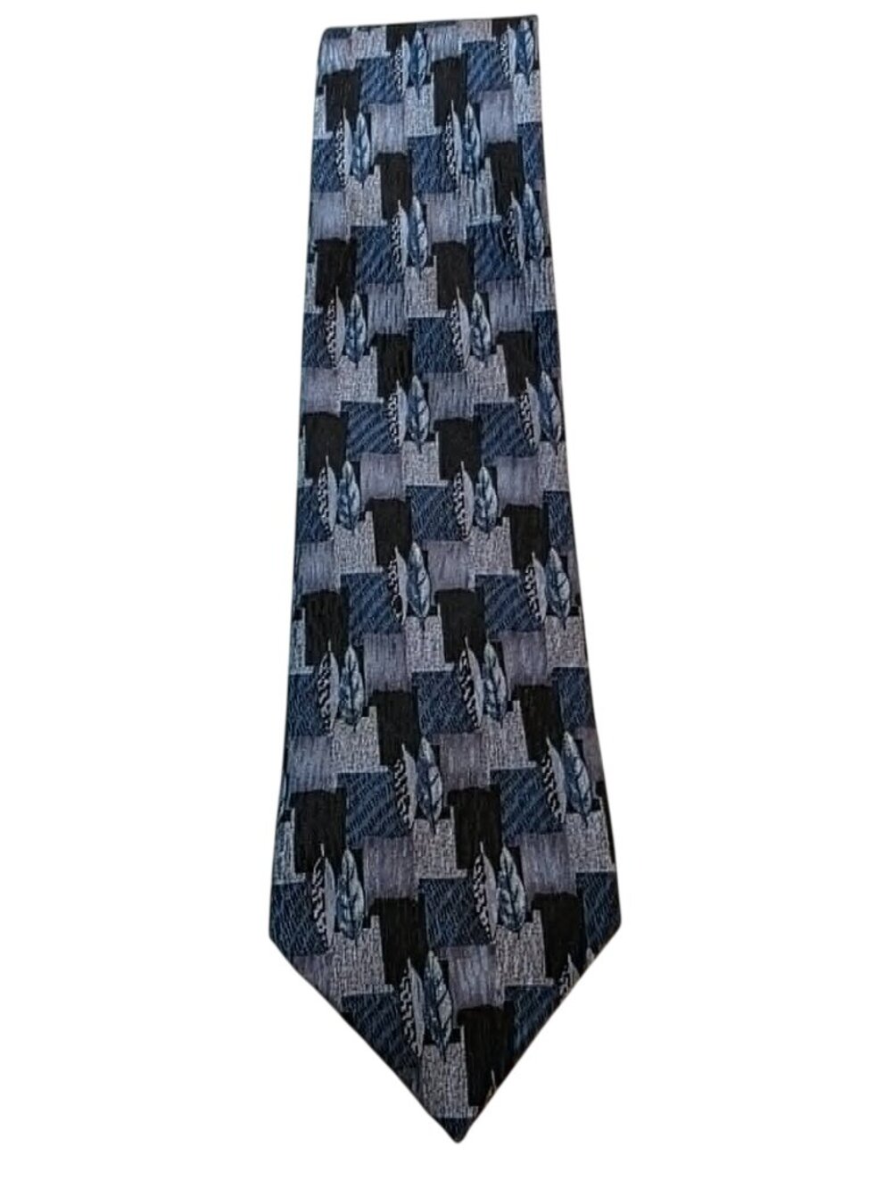 Vintage Cocktail Colors 100% Silk Geometric Abstract Patchwork Necktie Blue Grey